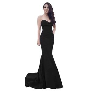 QueenBridal A-Line Satin Floor Length Long Evening Gown with Train